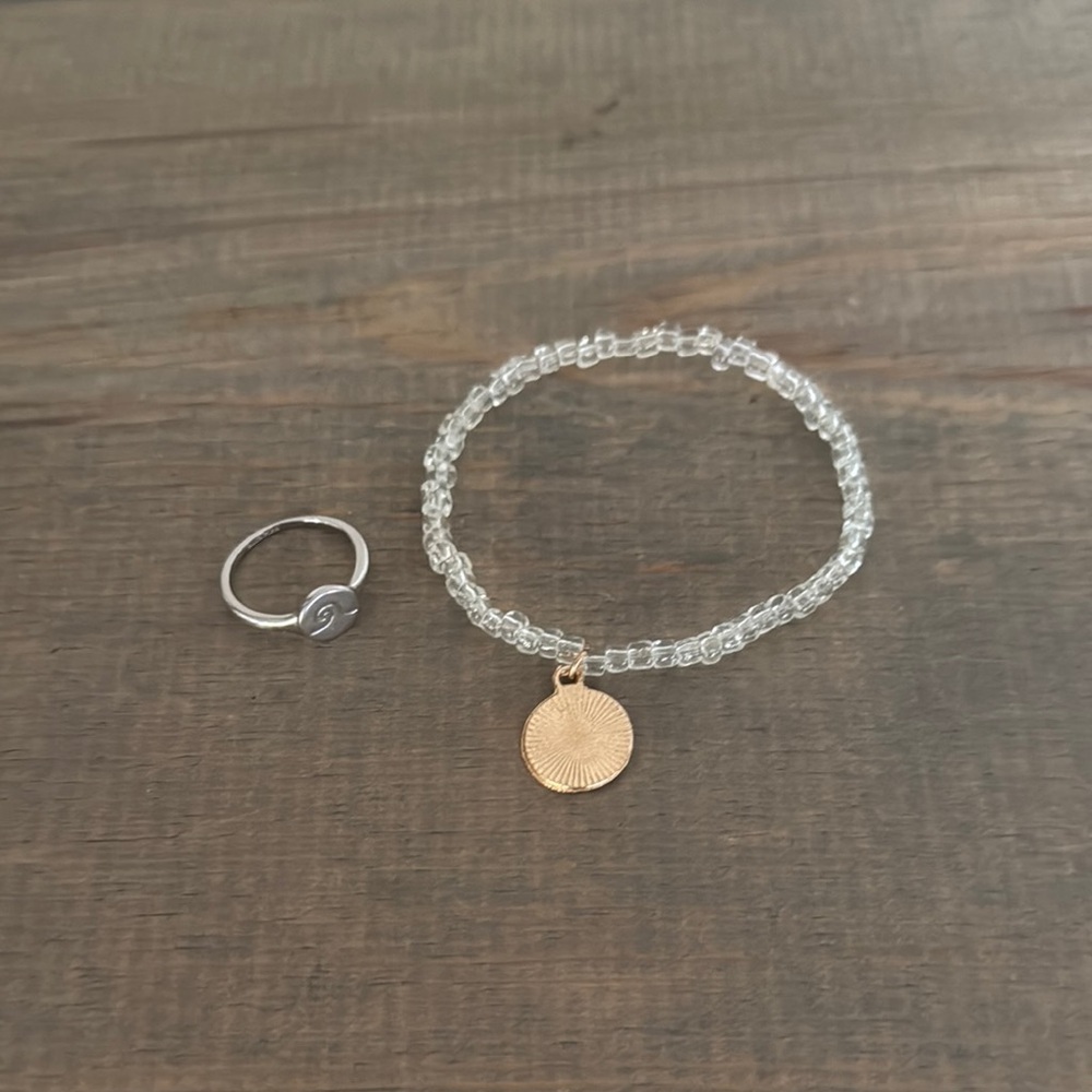 Pure Vida silver wave ring and Gold Dainty stretchy Bracelet